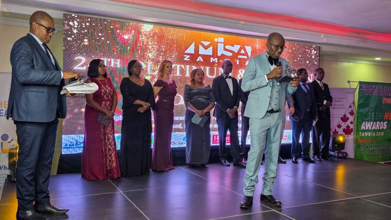 Presenters and award recipients on stage at the MISA Zambia Media Awards