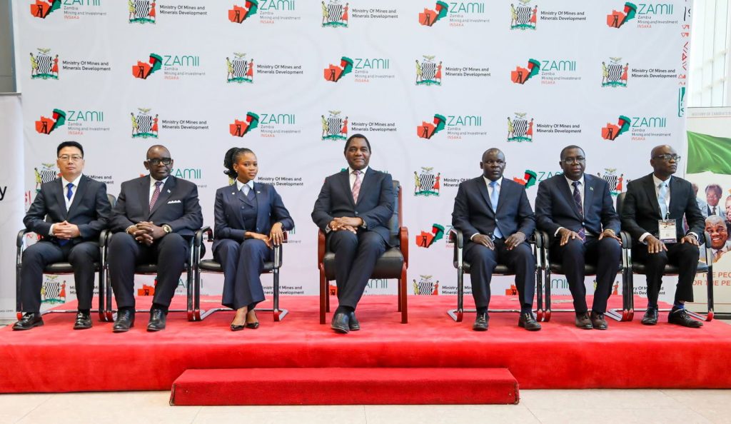 Panellists sit on stage at the Zambia Mining and Investment Insaka.