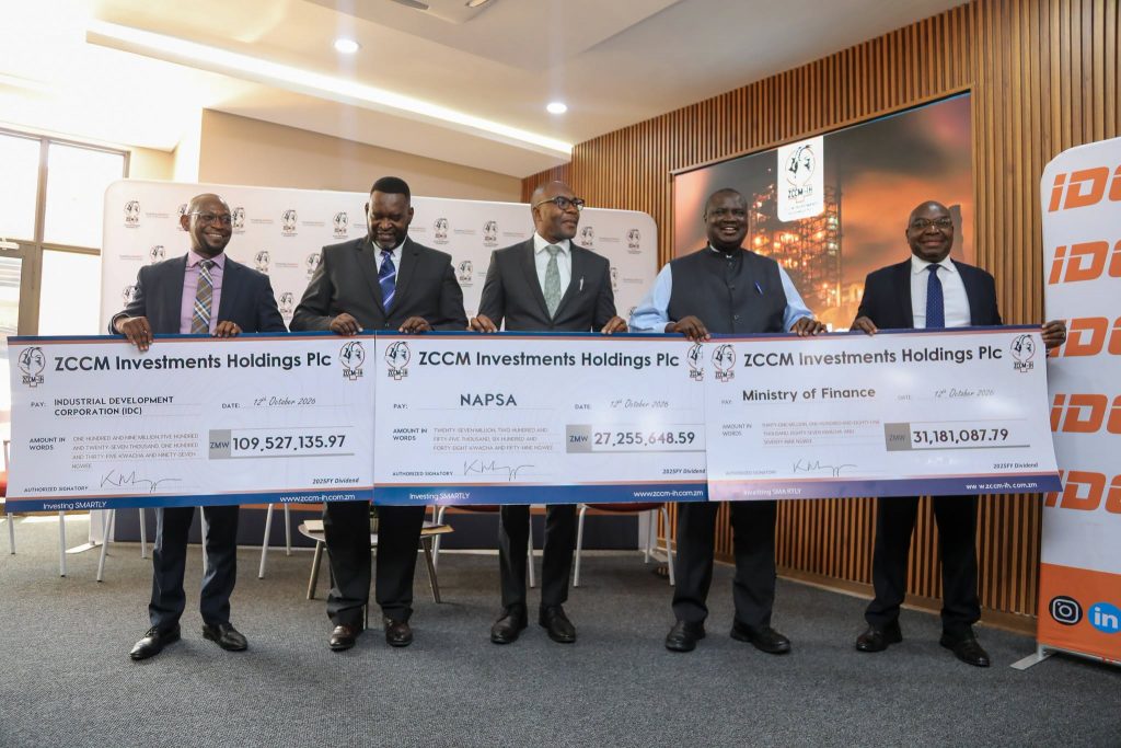 Group photograph with ZCCM-IH dividend cheques at the shareholder handover ceremony
