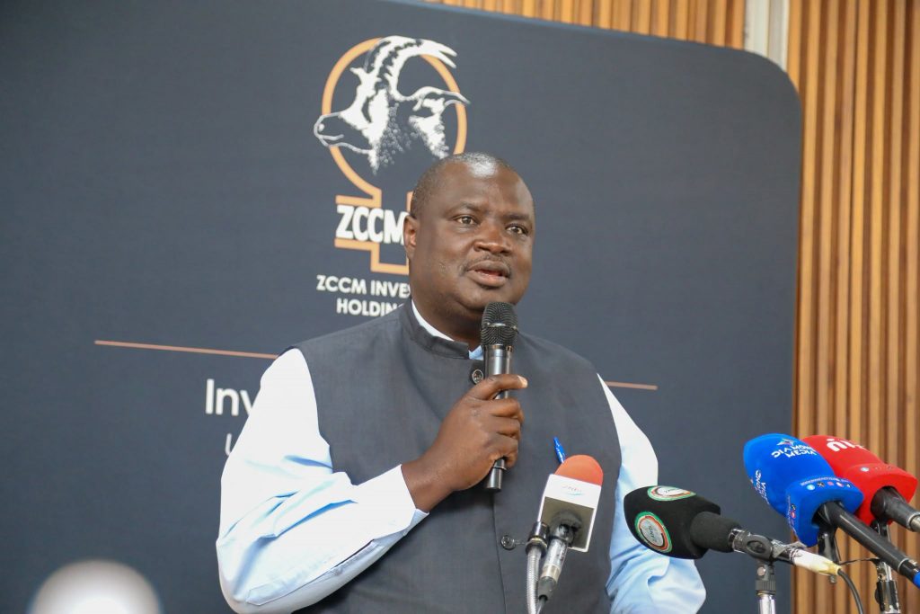 A speaker addresses the media at the ZCCM-IH dividend handover ceremony