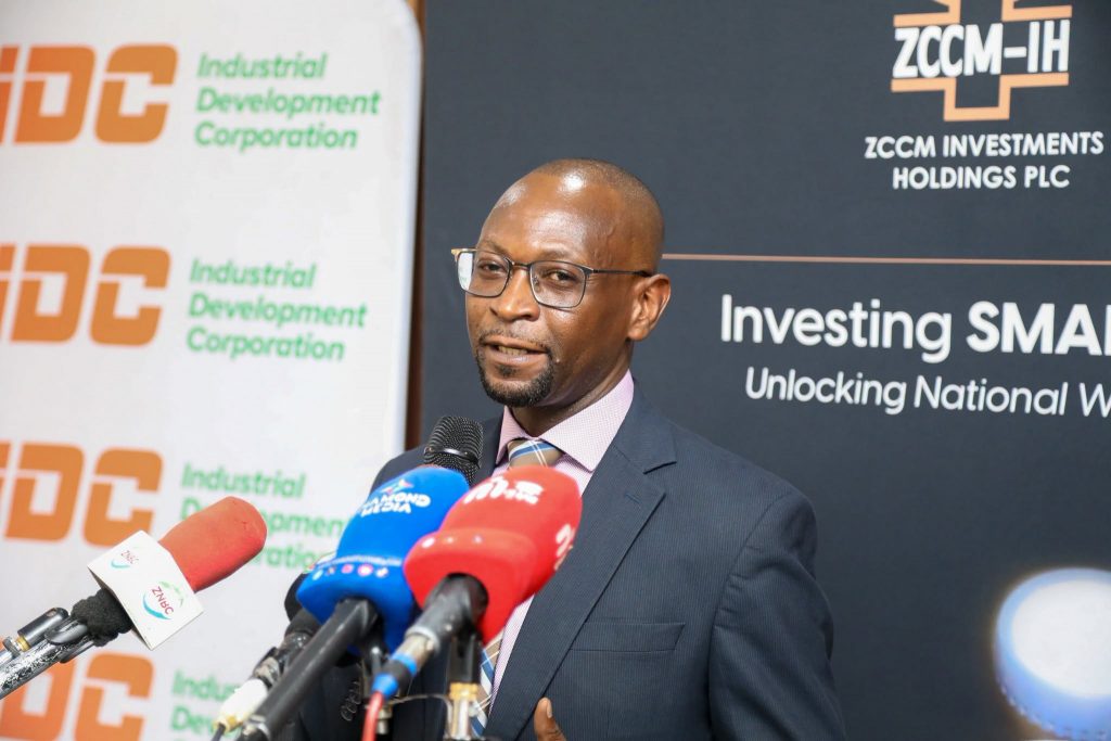 An IDC representative speaks at the ZCCM-IH dividend handover ceremony